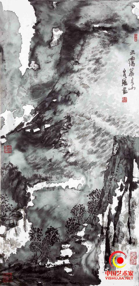 高泉强自幼学习中国画《云霭幕青山》 47cmx93cm