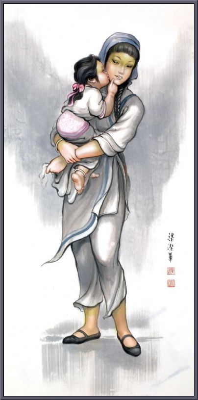 感恩母亲节——国画作品《母爱》梁洁华博士